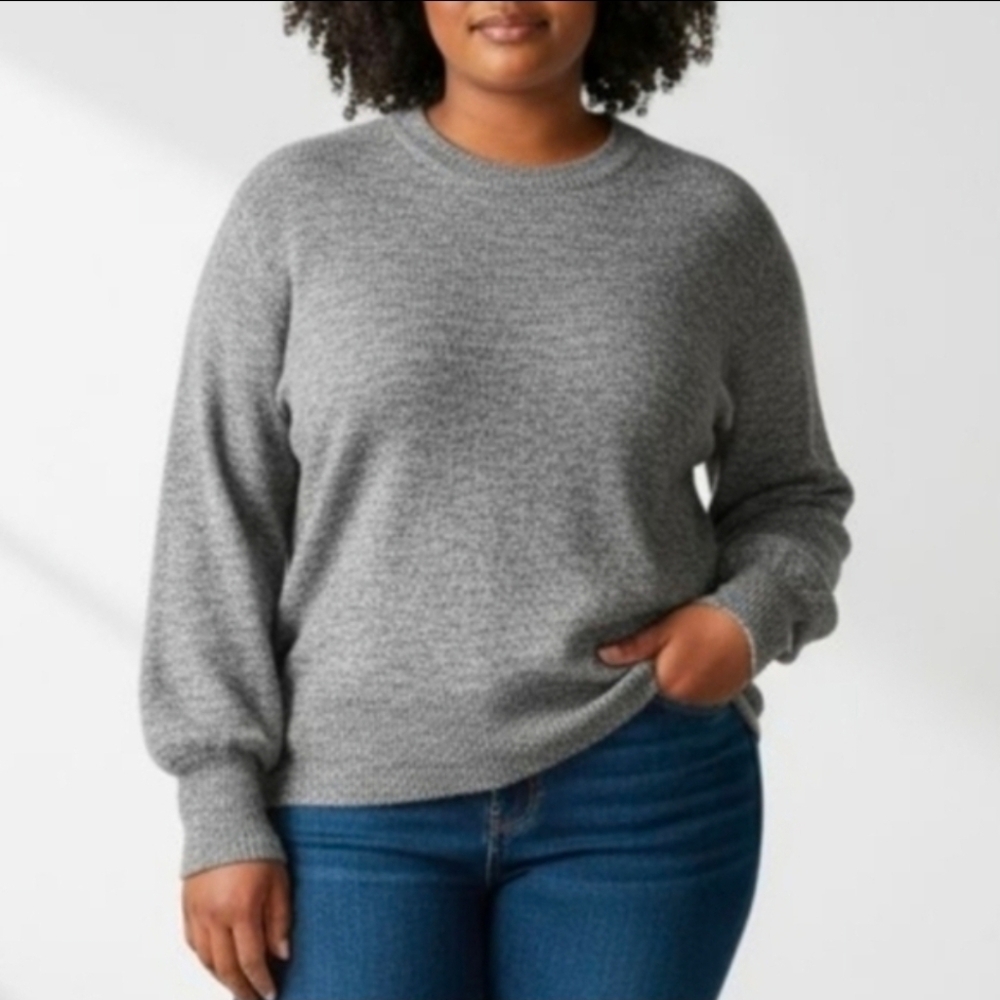 Karen Kane Grey Crewneck Balloon Sleeve Cozy Soft Fuzzy Sweater Size XL